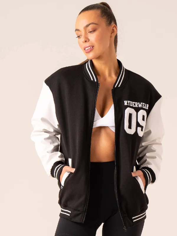 Varsity Bomber Jacket - Black/Vanilla