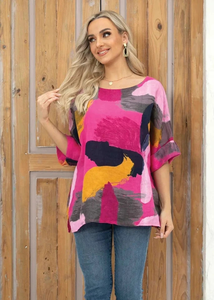 Orange - Sammy's Linen Abstract Top