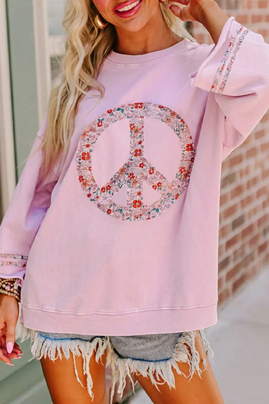 Jet Stream Floral Peace Sign Drop Shoulder Top