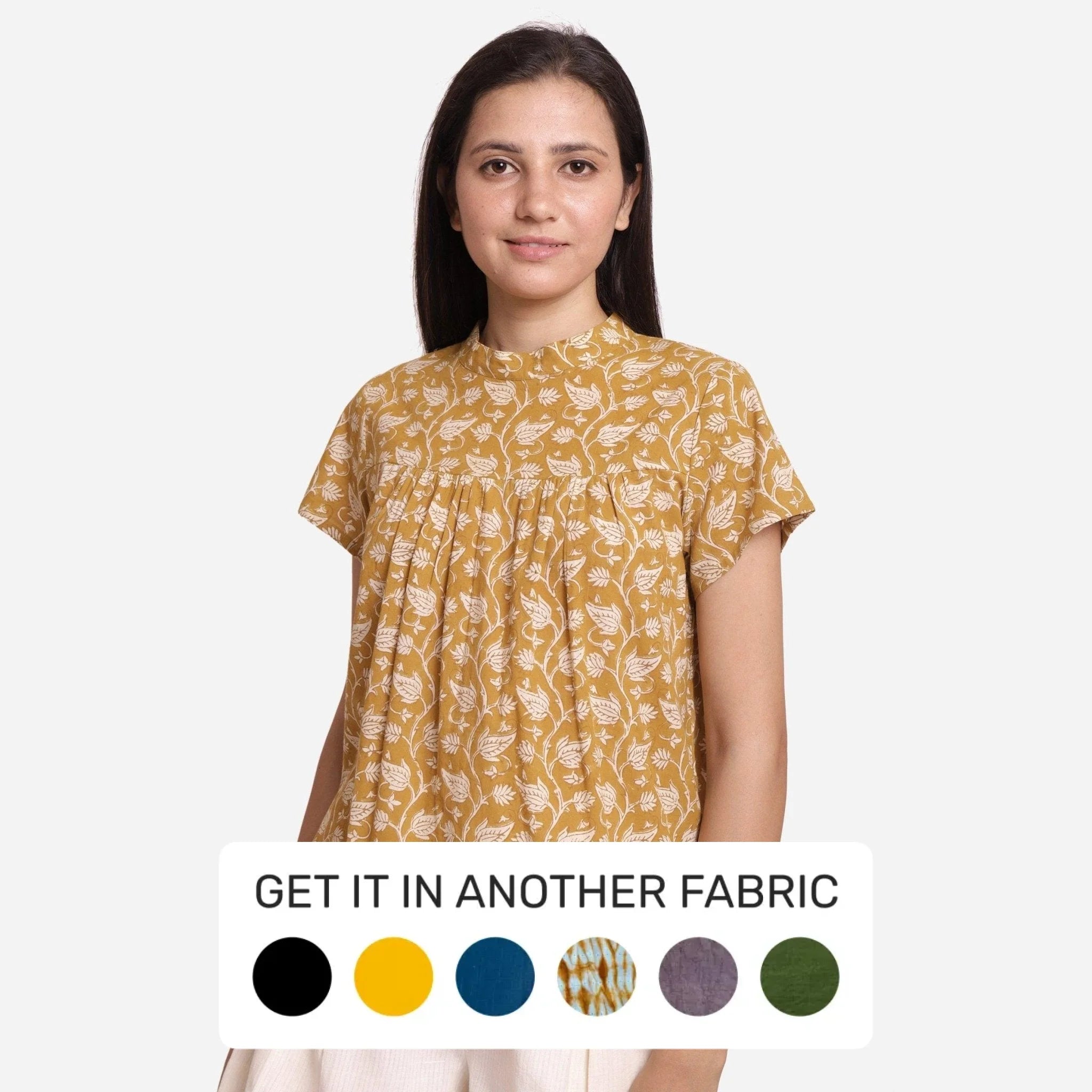 Mustard Block Print Natural Dyed Cotton Top