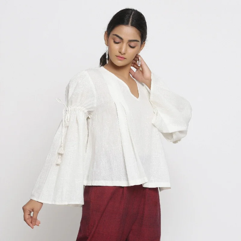 Off-White 100% Cotton Angel Sleeves Flared Top