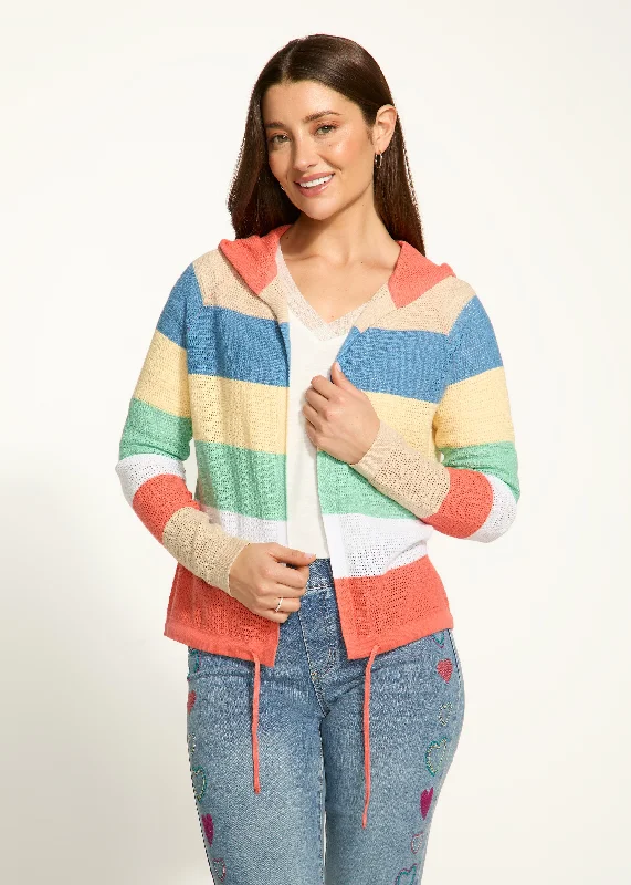 French Dressing Jeans - Striped Pointelle Hooded Cardigan