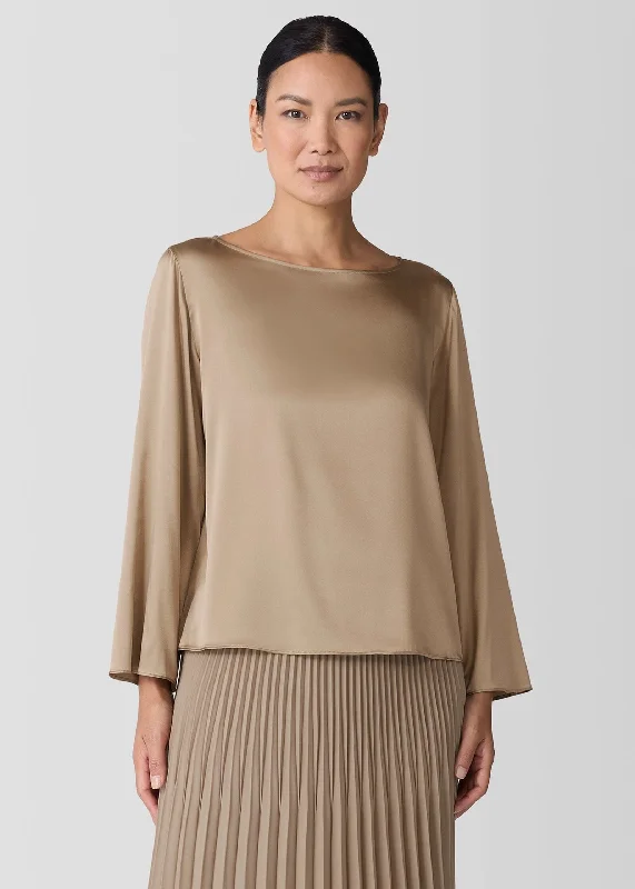 Eileen Fisher - Stretch Silk Charmeuse Bateau Neck Top