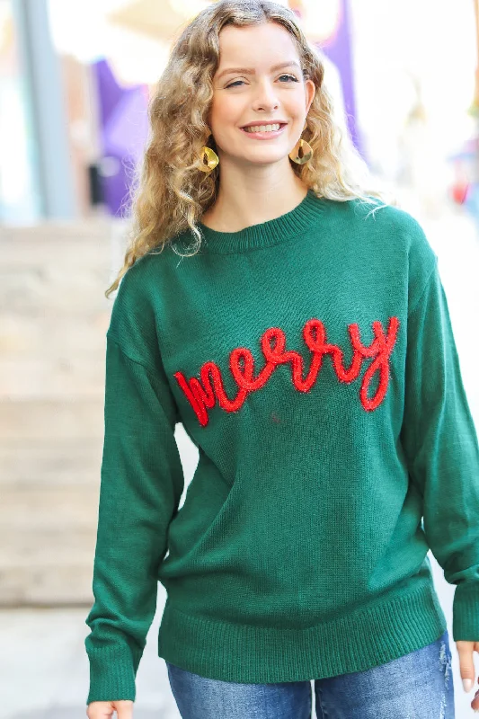 Merry Pop Up Lurex Christmas Sweater in Hunter Green