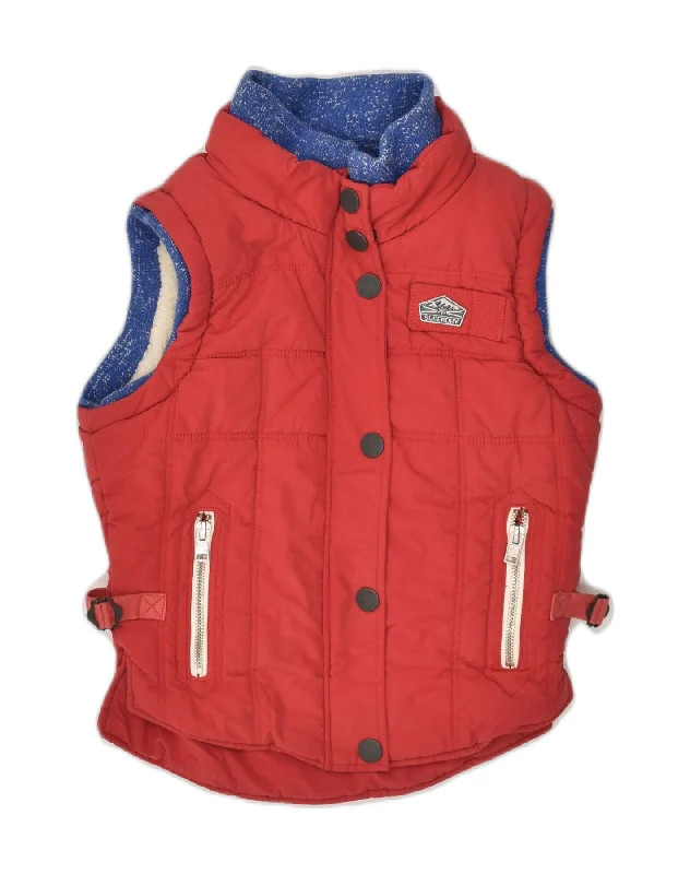 SUPERDRY Womens Sherpa Padded Gilet UK 14 Medium Red Cotton