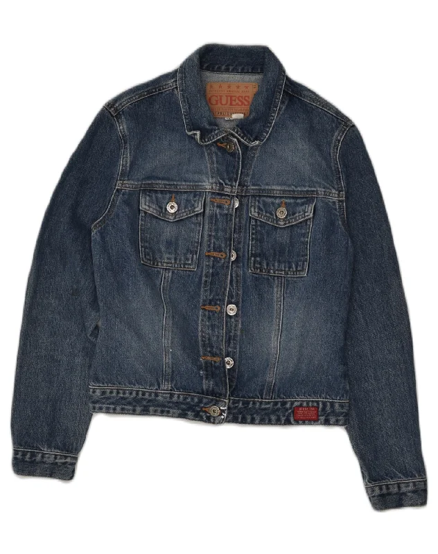 GUESS Womens Denim Jacket UK 14 Medium Navy Blue Cotton