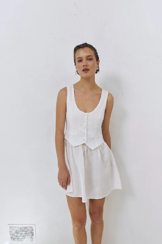 Ma Cherie Linen Mini Dress White