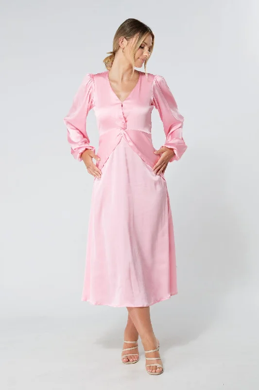 Calissa Light Pink Satin-feel Folded Body Midaxi Dress