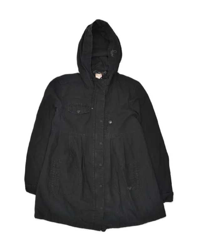 ROXY Womens Hooded Overcoat UK 10 Small Black Cotton