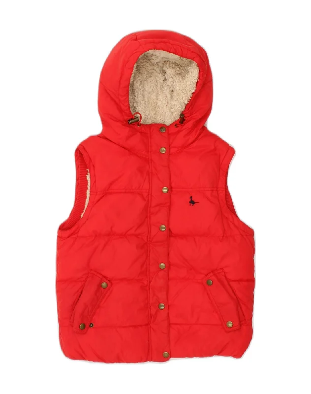 JACK WILLS Womens Sherpa Hooded Padded Gilet UK 8 Small Red Nylon