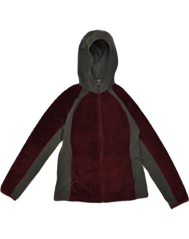 EDDIE BAUER Womens Hooded Fleece Jacket UK 14 Medium Burgundy Colourblock