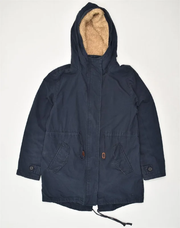 JACK WILLS Womens Hooded Parka Jacket UK 14 Large Navy Blue Cotton