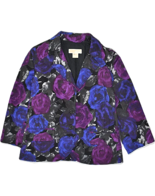 MICHAEL KORS Womens 2 Button Blazer Jacket UK 14 Large Purple Floral