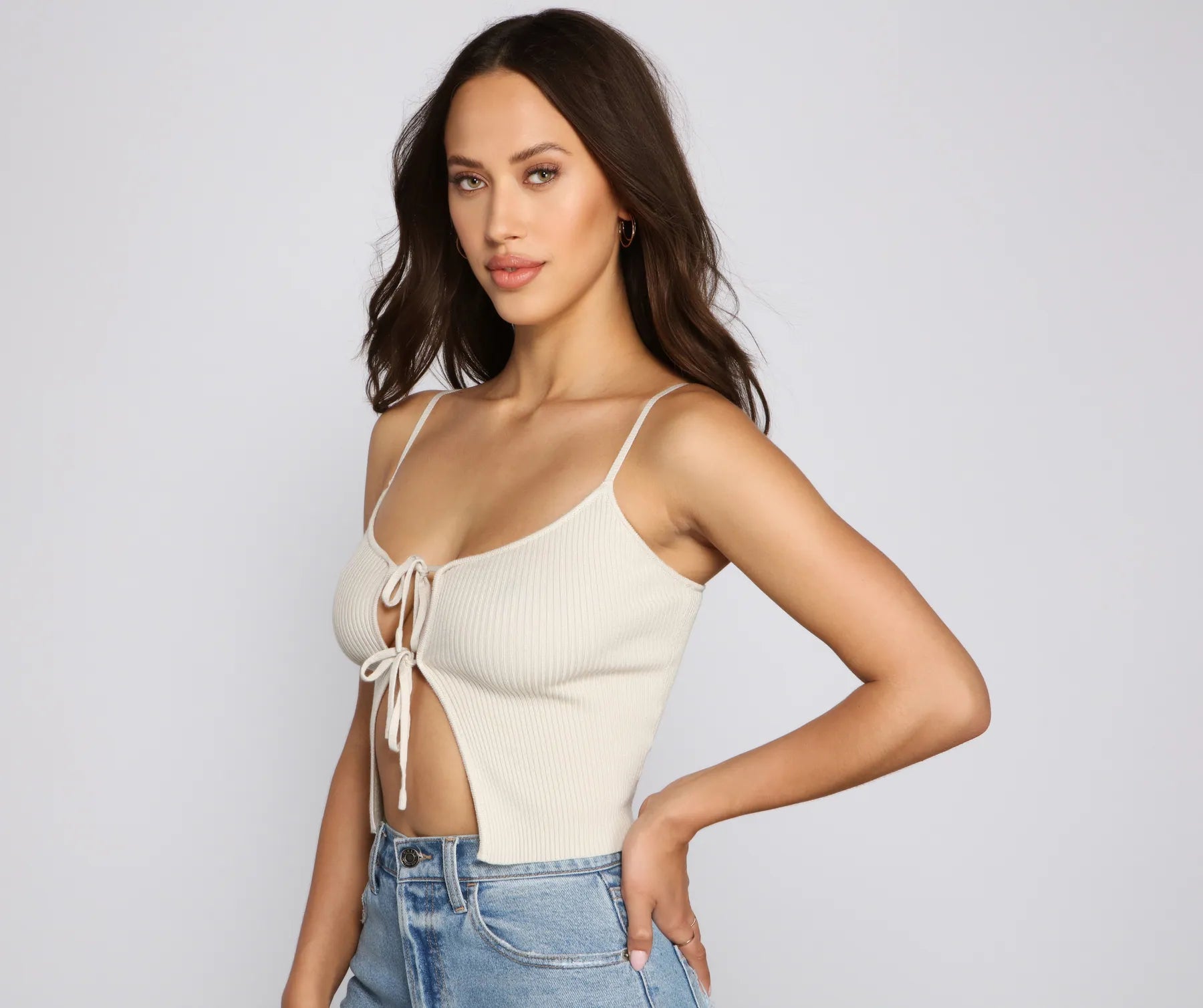 Basic Lace-Up Ribbed Knit Cropped Tank