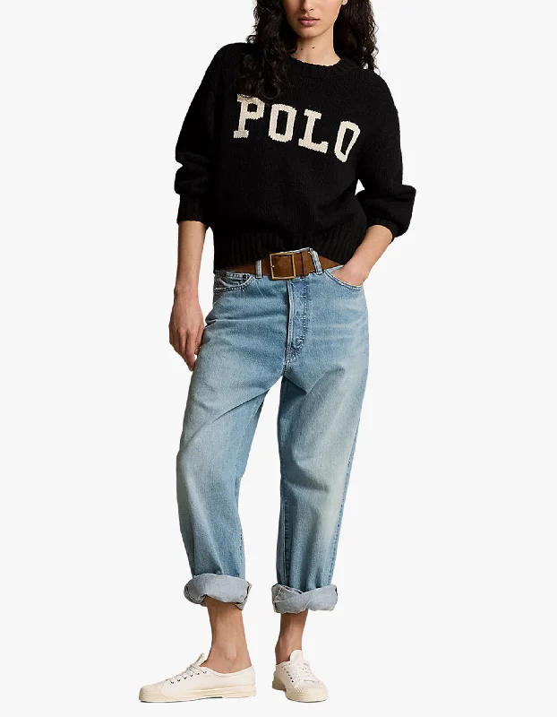 Polo Intrsia Long Sleeve Pullover - Polo Black/Cream