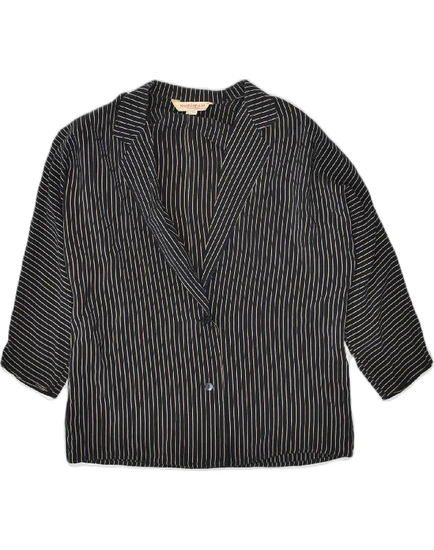 MARINA RINALDI Womens 2 Button Blazer Jacket Size 19 Small Black Pinstripe