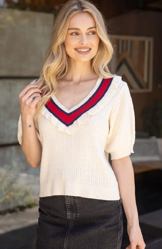 Mallory Striped V Neck Sweater Top