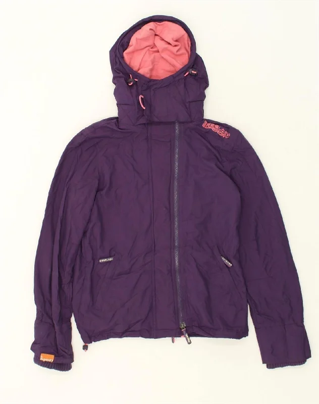 SUPERDRY Womens Windcheater Hooded Windbreaker Jacket UK 10 Small Purple