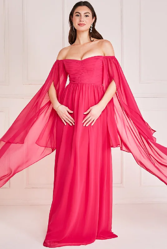 Goddiva Chiffon Off The Shoulder Maxi With Wings