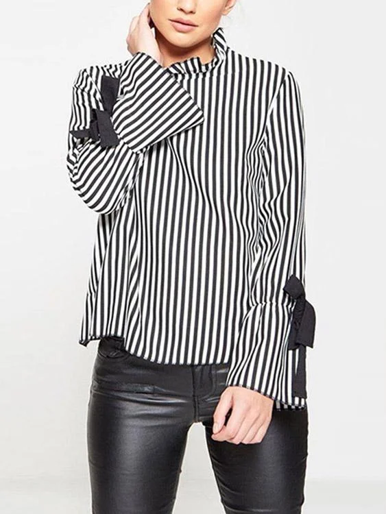 Custom Stripe Backless Lace-Up Long Sleeve T-Shirts