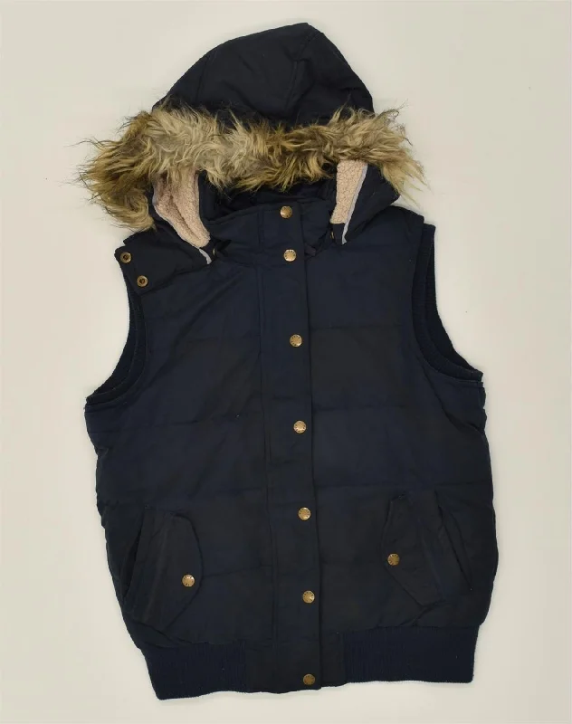 FAT FACE Womens Hooded Padded Gilet UK 10 Small  Navy Blue Polyester