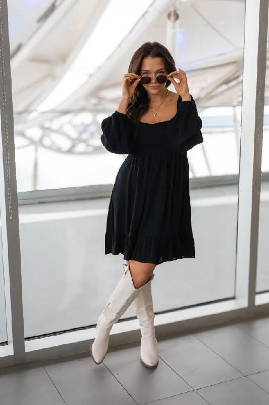 NEW TAYA BABYDOLL MINI DRESS (BLACK) | BEST SELLER