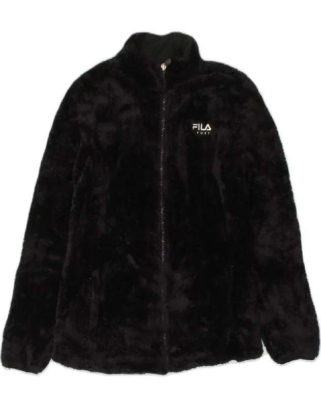 FILA Womens Fleece Jacket UK 14 Medium Black Polyester