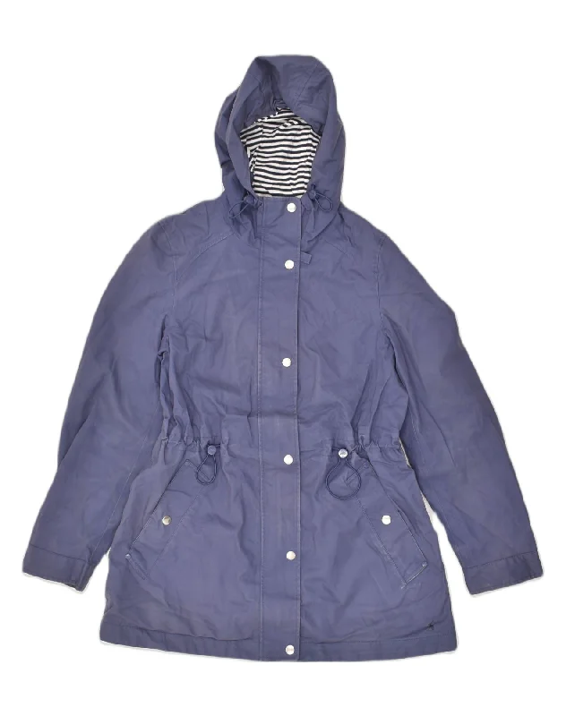 JOULES Womens Hooded Rain Jacket UK 10 Small Blue Cotton