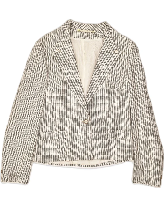 GOLDIX Womens 1 Button Blazer Jacket UK 12 Medium Grey Striped Viscose