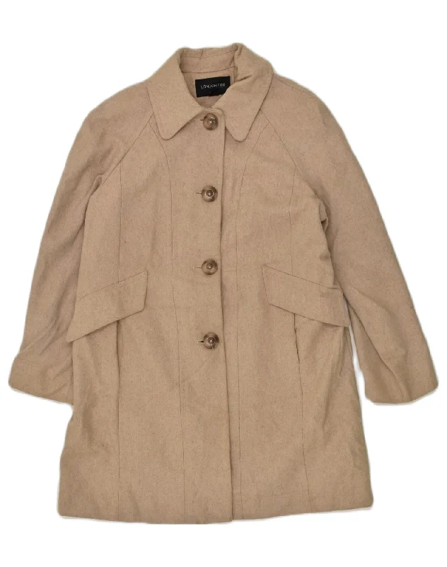 LONDON FOG Womens Overcoat UK 14 Medium Beige Wool