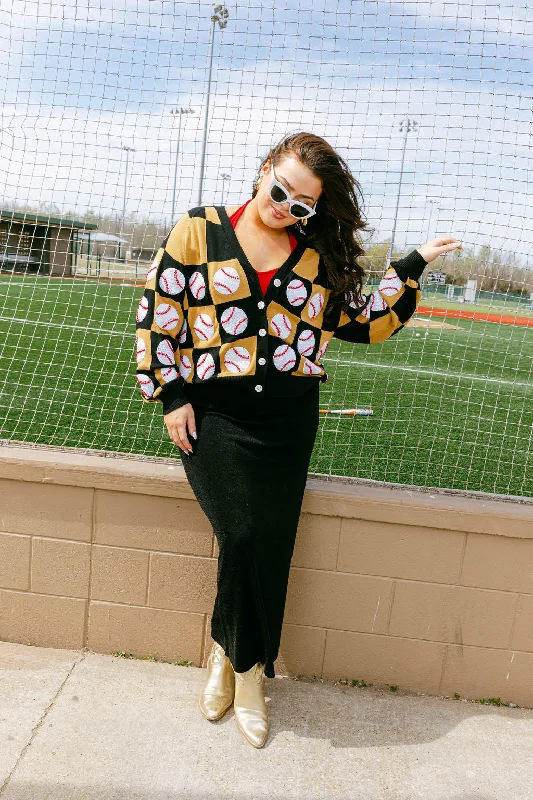 Black & Gold Checkered Baseball Cardigan