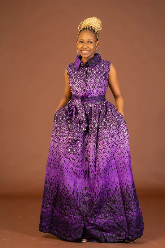 Alice Ankara Maxi Dress | Purple African Print