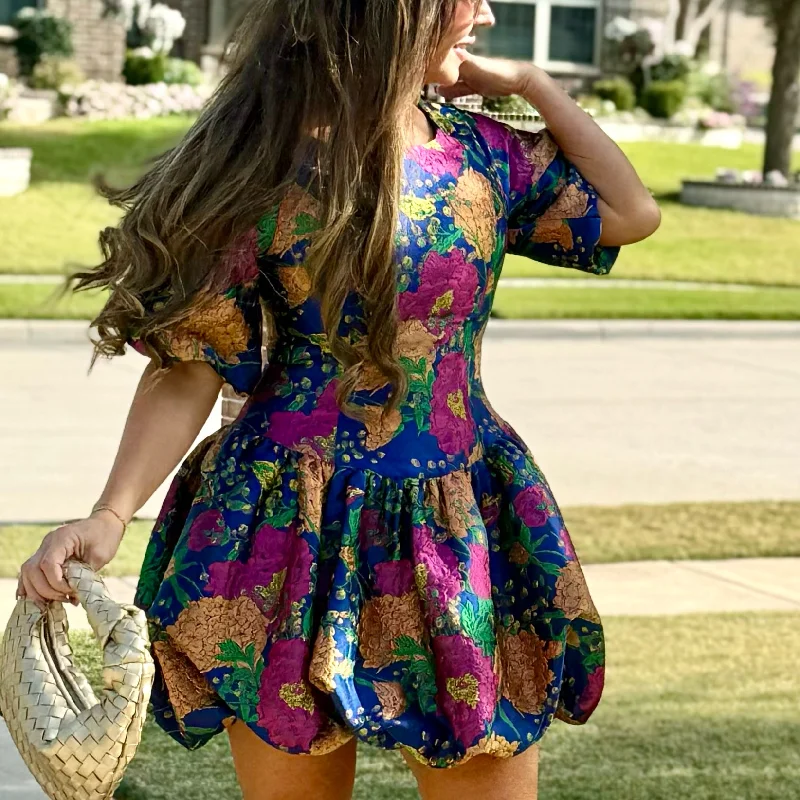 Iriana Floral Jacquard Bubble Mini Dress