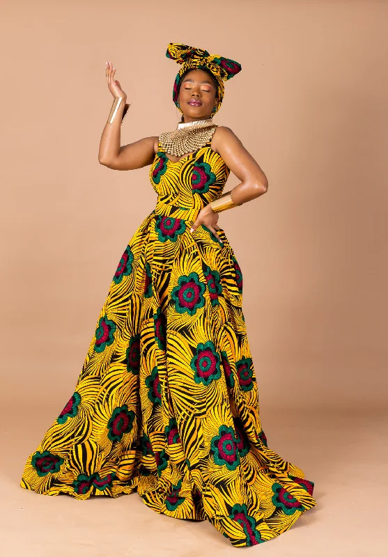 Tutu Ankara Maxi Dress | Yellow and Green African Print