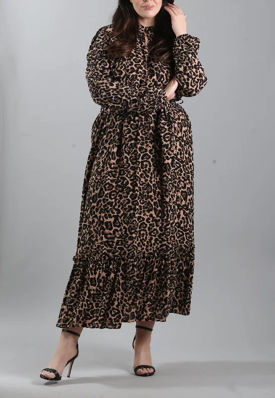 Antoinette Ruffled Leopard-Print Crepe Midi Dress