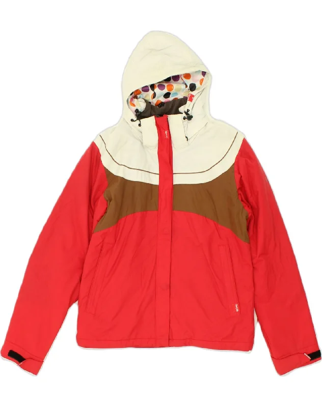 ROXY Womens Hooded Windbreaker Jacket US 3 XS Red Colourblock Polyester