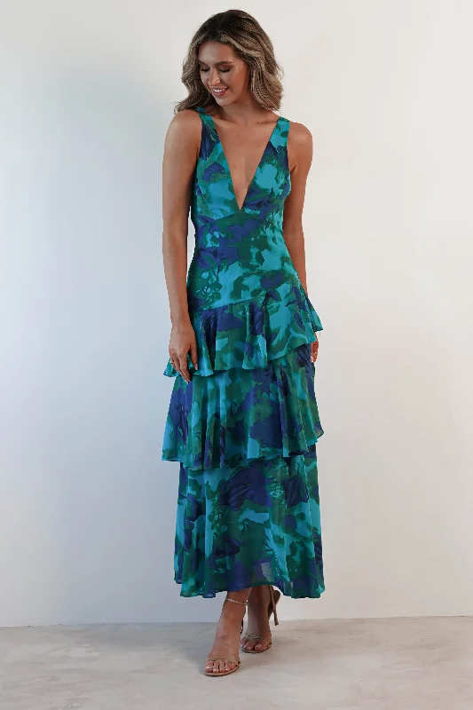 Alba Floral Print Maxi Dress | Green Print