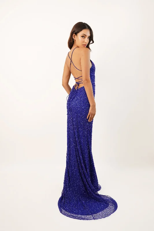 Allie Royal Blue Embellished Occasion Dress