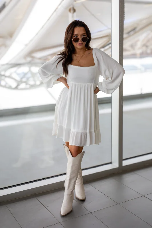 NEW TAYA BABYDOLL MINI DRESS (WHITE) | BEST SELLER