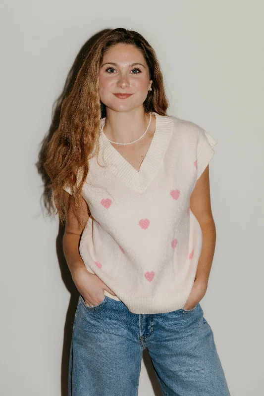 Madelyn Heart Pattern V Neck Sweater Vest Top