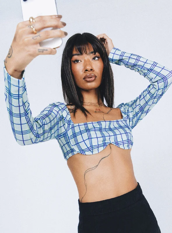 Becca Long Sleeve Crop Top Green Check