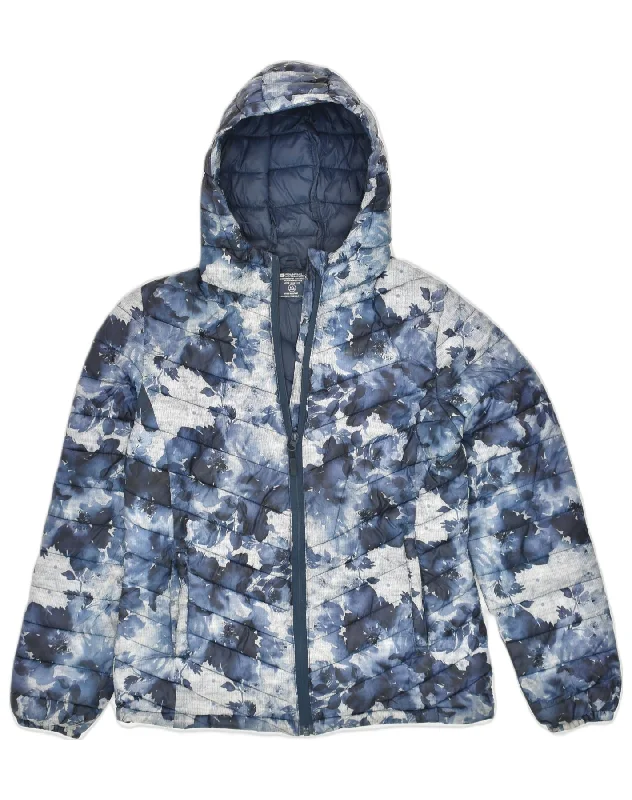 MOUNTAIN WAREHOUSE Womens Hooded Padded Jacket UK 10 Small  Blue Floral