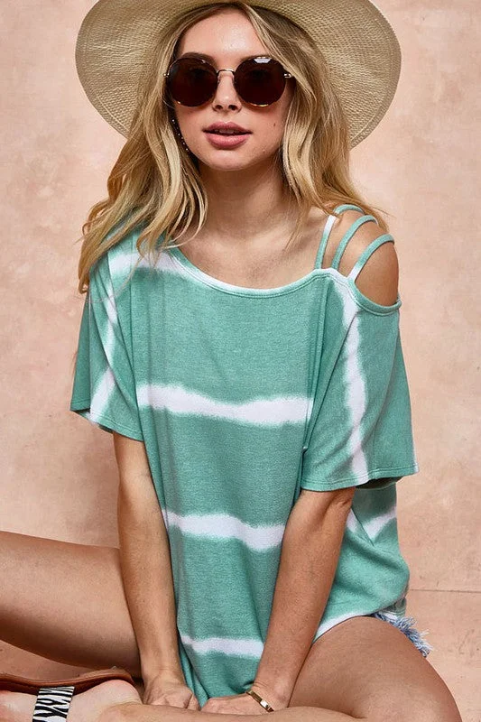 BiBi Tie-Dye Asymmetrical Neck Short Sleeve T-Shirt