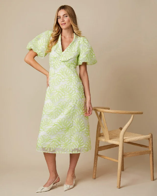 Fee G Tiley Embroidered Palm Midi Dress