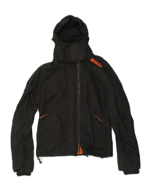 SUPERDRY Womens Hooded Windbreaker Jacket UK 10 Small Black Polyester