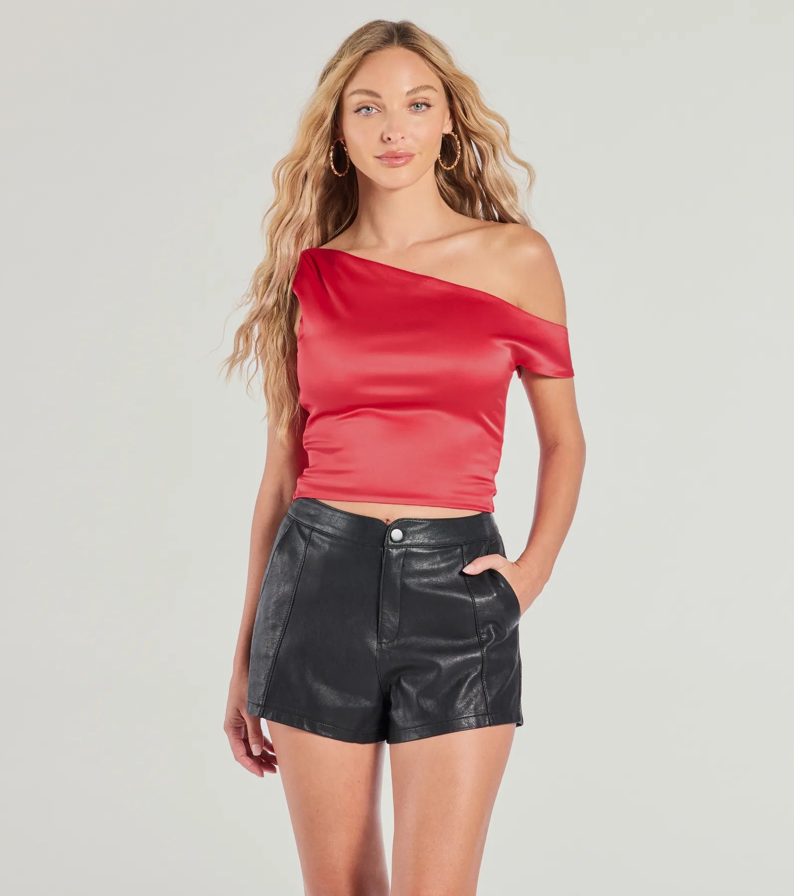 Sleek Vibes Satin Off-The-Shoulder Top