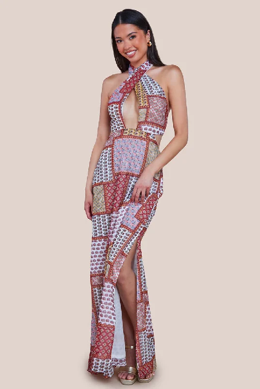 City Goddess Halter Neck Printed Maxi Dress