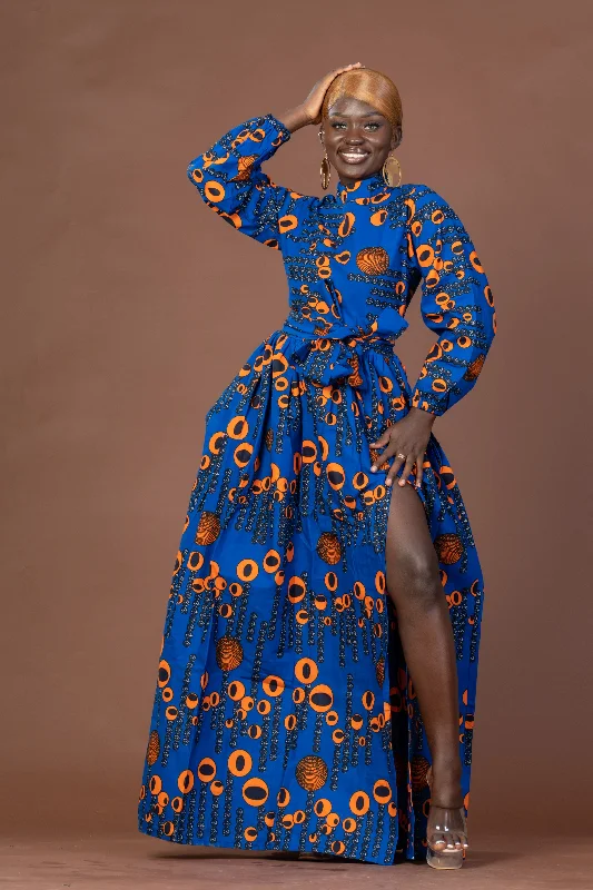 Royal Ankara Maxi Dress | Blue and Orange African Print