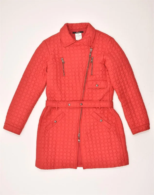 FERRE Womens Quilted Jacket UK 14 Large Red Acrylic