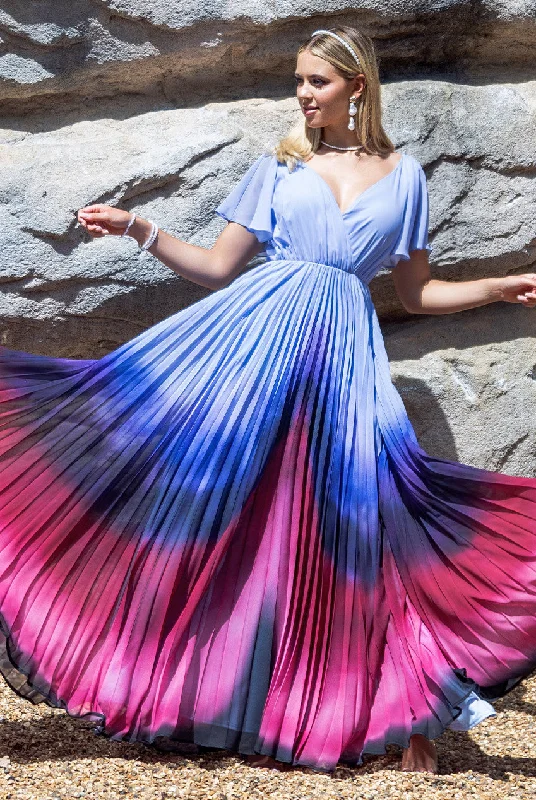 Goddiva Wavy Ombre A-Line Chiffon Maxi Dress